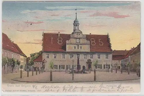 70517 Ak Gruß aus Belgern Marktplatz, Ratskeller, Sparkasse, Amtsgericht 1902