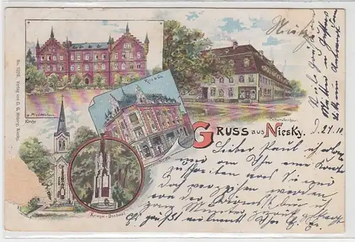 70149 Ak Lithographie Gruss aus Niesky Kriegerdenkmal usw. 1899