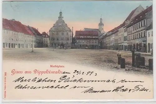 70045 Ak Gruß aus Dippoldiswalde Marktplatz mit Geschäften 1899