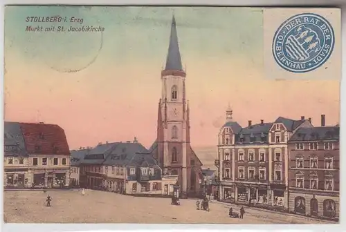 70043 Feldpost Ak Stollberg im Erzgebirge Markt mit St.Jakobikirche 1908