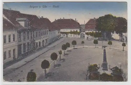 69657 Ak Belgern an der Elbe Markt mit Geschäften um 1920