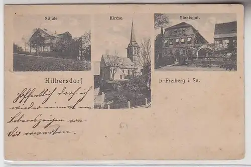69607 Mehrbild Ak Hilbersdorf bei Freiberg Schule, Kirche, Staatsgut 1909
