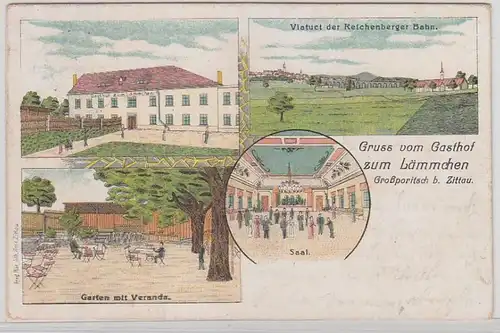 69588 Ak Lithographie Gruß aus Großporitsch bei Zittau Gasthof 1907