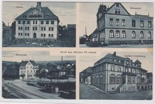 69429 Mehrbild Ak Gruß aus Mülsen St.Jakob Schule, Gasthof usw. 1924