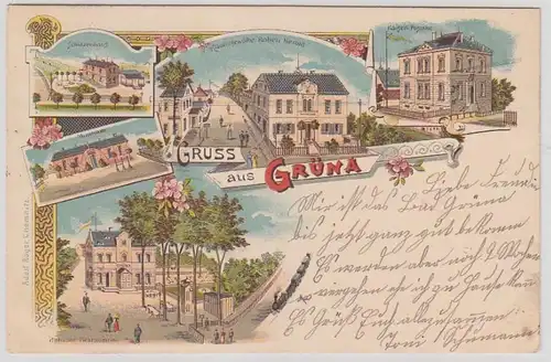69223 Ak Lithographie Gruß aus Grüna in Sachsen 1901