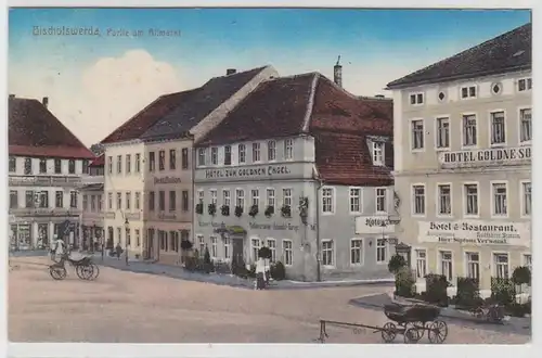 68975 Ak Bischofswerda Partie am Altmarkt Hotel zum goldenen Engel um 1910