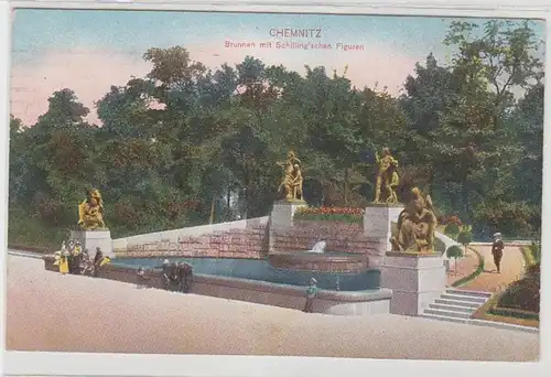 68818 Feldpost Ak Chemnitz fontaine avec des figures de Schilling 1917