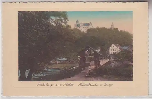 68564 Ak Rochsburg an der Mulde Kettenbrücke und Burg und Hotel um 1930