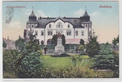 68519 Ak Radeberg Kriegerdenkmal und Restaurant und Café Lindenhof 1908