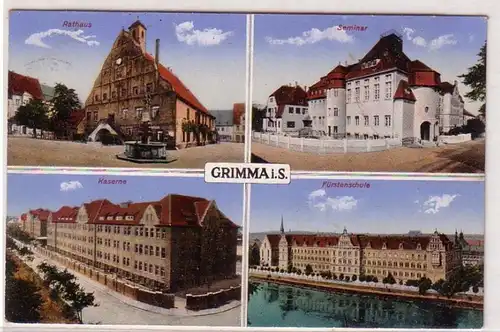 68213 Feldpost Ak Grimma Kaserne, Seminar, Fürstenschule und Rathaus 1917