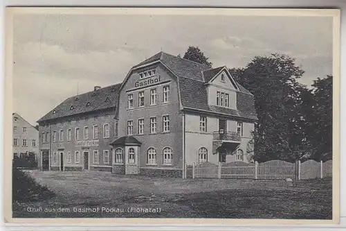 68121 Ak Gruß aus dem Gasthof Pockau (Flöhatal) 1938