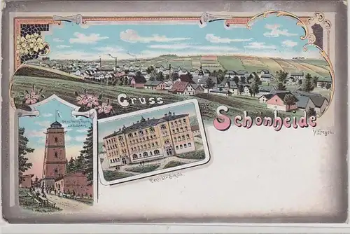 66862 Ak Lithographie Gruß aus Schönheide im Erzgebirge um 1900