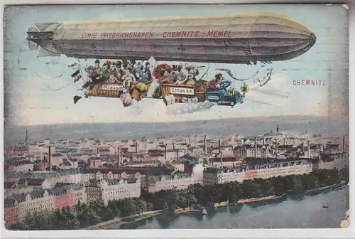 52869 Humor Ak Chemnitz Zeppelin Linie Friedrichshafen Chemnitz Memel 1910