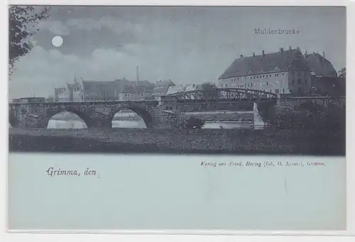 52733 Mondschein Ak Grimma Partie an der Muldenbrücke um 1900