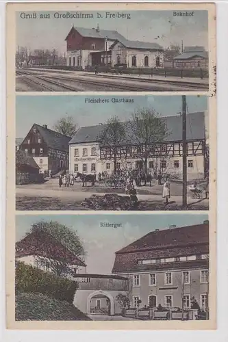 43515 Mehrbild Ak Gruß aus Großschirma bei Freiberg Bahnhof, Gasthaus, Rittergut