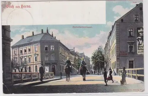 39063 Ak Gruß aus Borna Straßenansicht Bahnhofstraße um 1910