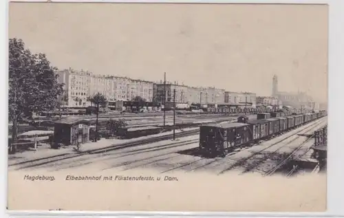 93909 Ak Magdeburg Elbebahnhof mit Fürstenuferstraße und Dom 1908