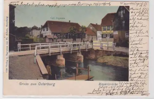 93781 Ak Gruß aus Osterburg Biesenbrücke Café Stegmann 1904