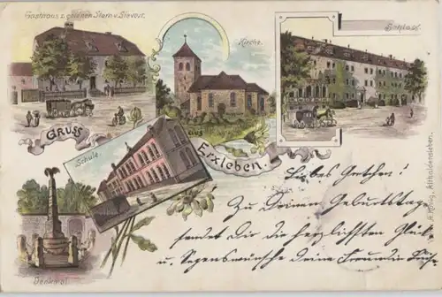 92629 Ak Lithographie Gruß aus Erxleben, Gasthaus, Schule usw. 1899