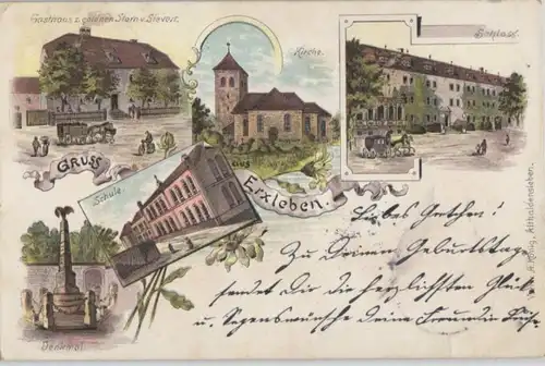 92629 Ak Lithographie Salutation de Erxleben, auberge, école, etc. 1899