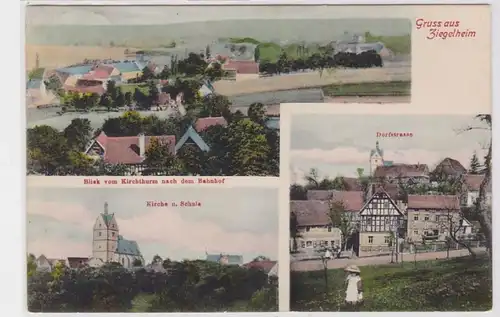 92428 Mehrbild Ak Gruß aus Ziegelheim Kirche, Schule, Dorfstraße 1918