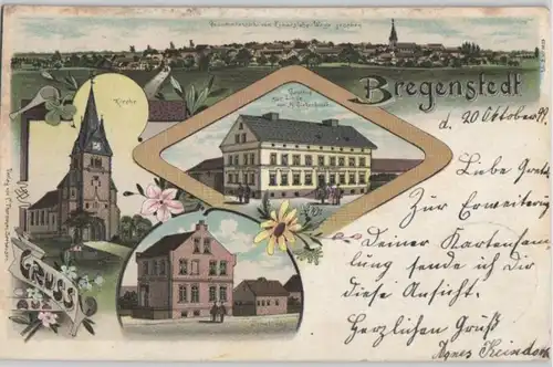 92154 Ak Lithographie Bregenstedt Gasthof zur Linde, Schule etc. 1909