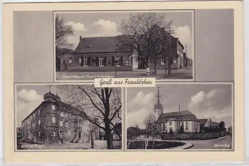 91844 Feldpost AK Gruß aus Frankleben - Gasthaus, Unterhof & Kirche 1939