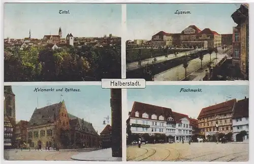 90482 Mehrbild Ak Halberstadt Lyzeum, Fischmarkt usw. 1917