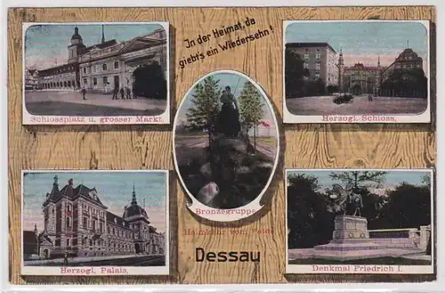 89897 Mehrbild Ak Dessau Bronzegruppe, Schloss usw. 1917