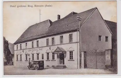 89549 Ak Könnern (Saale) Hotel goldener Ring mit Auto davor um 1930