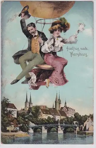 88559 Ballon Humor Ak Ausflug nach Merseburg 1910