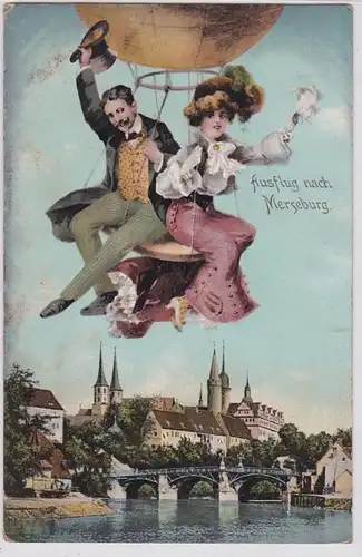 88559 Ballon Humor Ak Excursion à Merseburg 1910