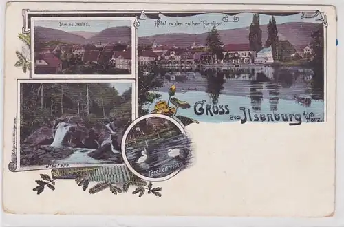84930 Ak Lithographie Ilsenburg a. Harz - Hotel zu den rothen Forellen um 1900