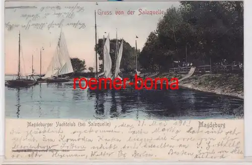 84854 Ak Gruß von der Salzquelle Magdeburger Yachtclub 1903