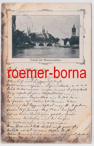 83900 Ak Gruss aus Merseburg Schloss mit Waterloobrücke 1899