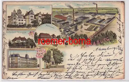 83759 Ak Lithographie Gruss aus Annaburg Steingutfabrik usw. 1900
