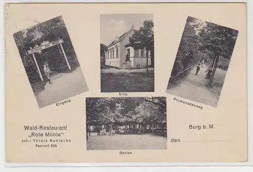70852 Ak Burg bei Magdeburg Wald Restaurant 'Rote Mühle' 1928