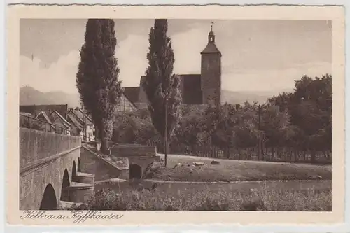 69111 Ak Kelbra am Kyffhäuser Brücke und Kirche um 1930