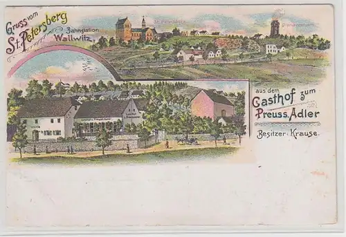 66973 Ak Lithografie Gruss vom St. Petersberg b. Wallwitz Gasthof 1907