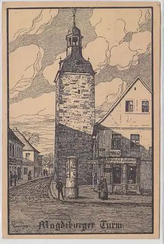 40979 Künstler Ak Köthen Magdeburger Turm 1924