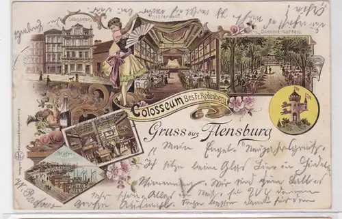 92052 Ak Lithographie Gruß aus Flensburg Gasthaus Colosseum 1898