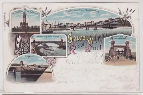 91923 AK Gruss de l'empereur Guillaume Canal Lichtthurm, écluse & Haut-pont 1897