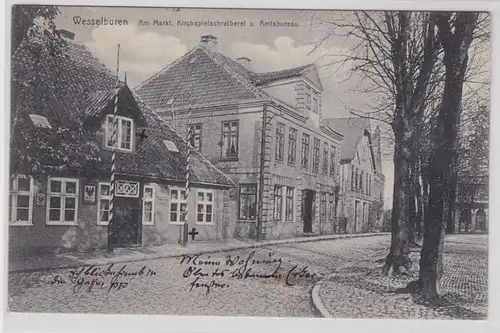 89519 Ak Wesselburen sur le marché, Kirchspielschriftschritte & Amtbureau 1910