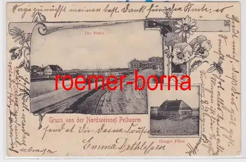 85776 Ak Gruß von der Nordseeinsel Pellworm der Hafen & Hooger Fähre 1906
