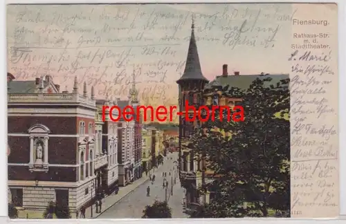 84836 Ak Flensburg Hôtel de ville route avec le théâtre de la ville 1904
