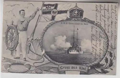 33992 Ak Gruß aus Kiel S.M.S. Deutschland im Salut 1908