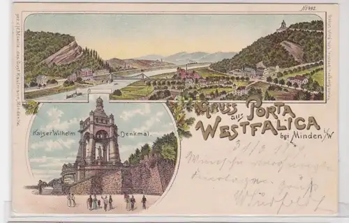 92048 Ak Lithographie Gruss de Porta Westtalica bei Minden i.W. 1899