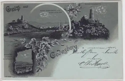 92039 Lune clairière AK Gruss de Godesberg - Ruine Godeberg & Sept Monts 1898
