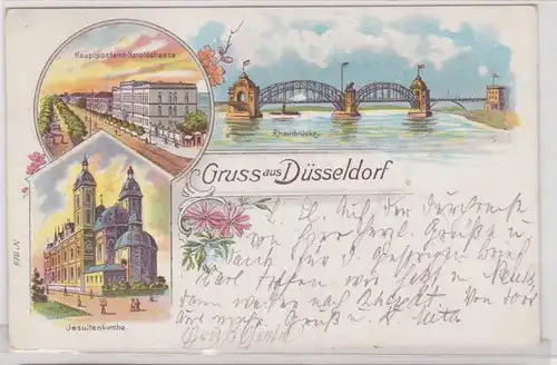 91822 Ak Lithographie Gruss de Düsseldorf Haroldstraße etc. 1900