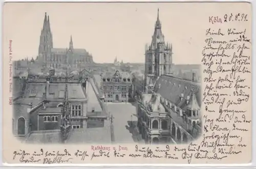 91220 AK Cologne - Vue sur l'hôtel de ville et la cathédrale de Cologne 1899